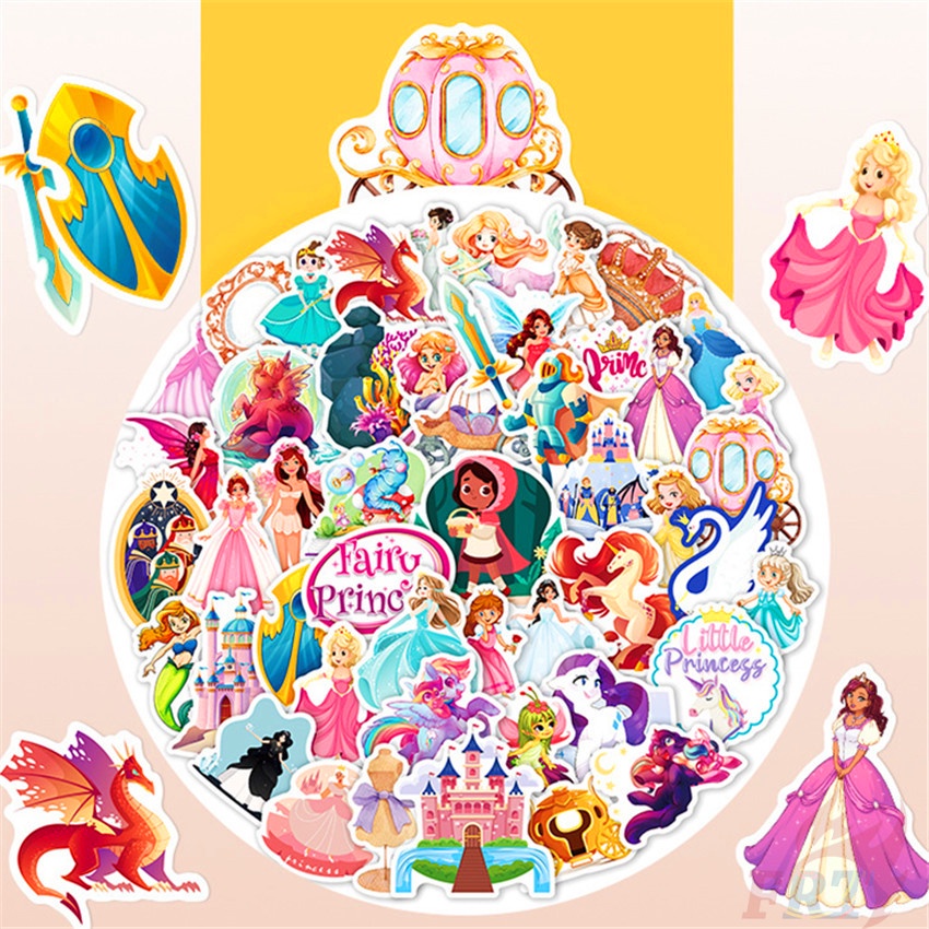 Bộ 100 Cái/Bộ ❉ Miếng Dán Trang Trí Hình Công Chúa Xinh Xắn ❉ Sticker Dán Tường Chống Thấm Nước Thời Trang