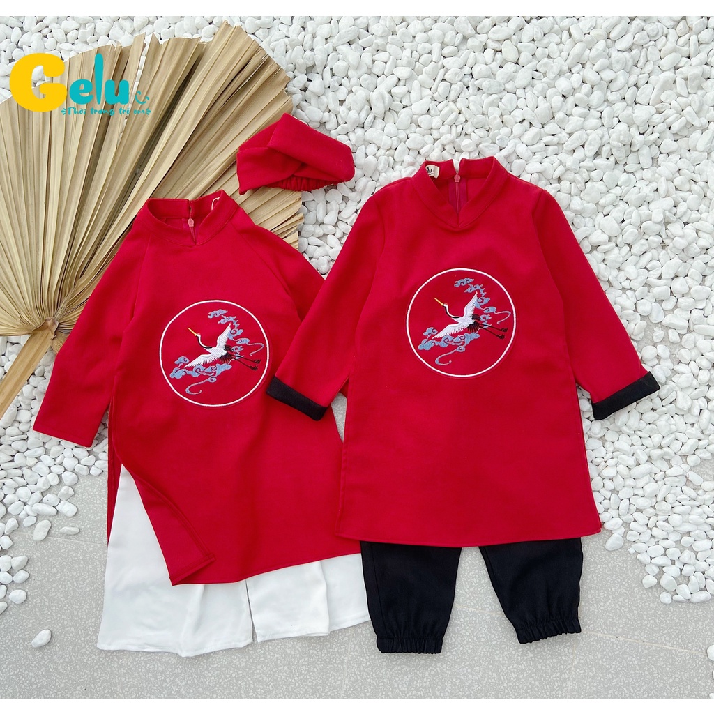Set áo dài cách tân bé trai chất liệu Nhung Text Hàn cao cấp cho trẻ em - Gelukids-B025
