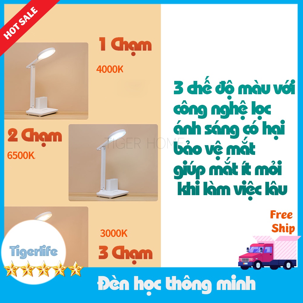 Đèn bàn đèn học tích điện chống cận bảo vệ thị lực Ánh sáng 3 màu pin điện dung lượng cao an toàn  bền bỉ