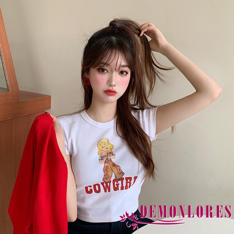 Áo thun ngắn tay cổ tròn dáng ôm in họa tiết chữ thời trang hè thu gợi cảm dành cho nữ