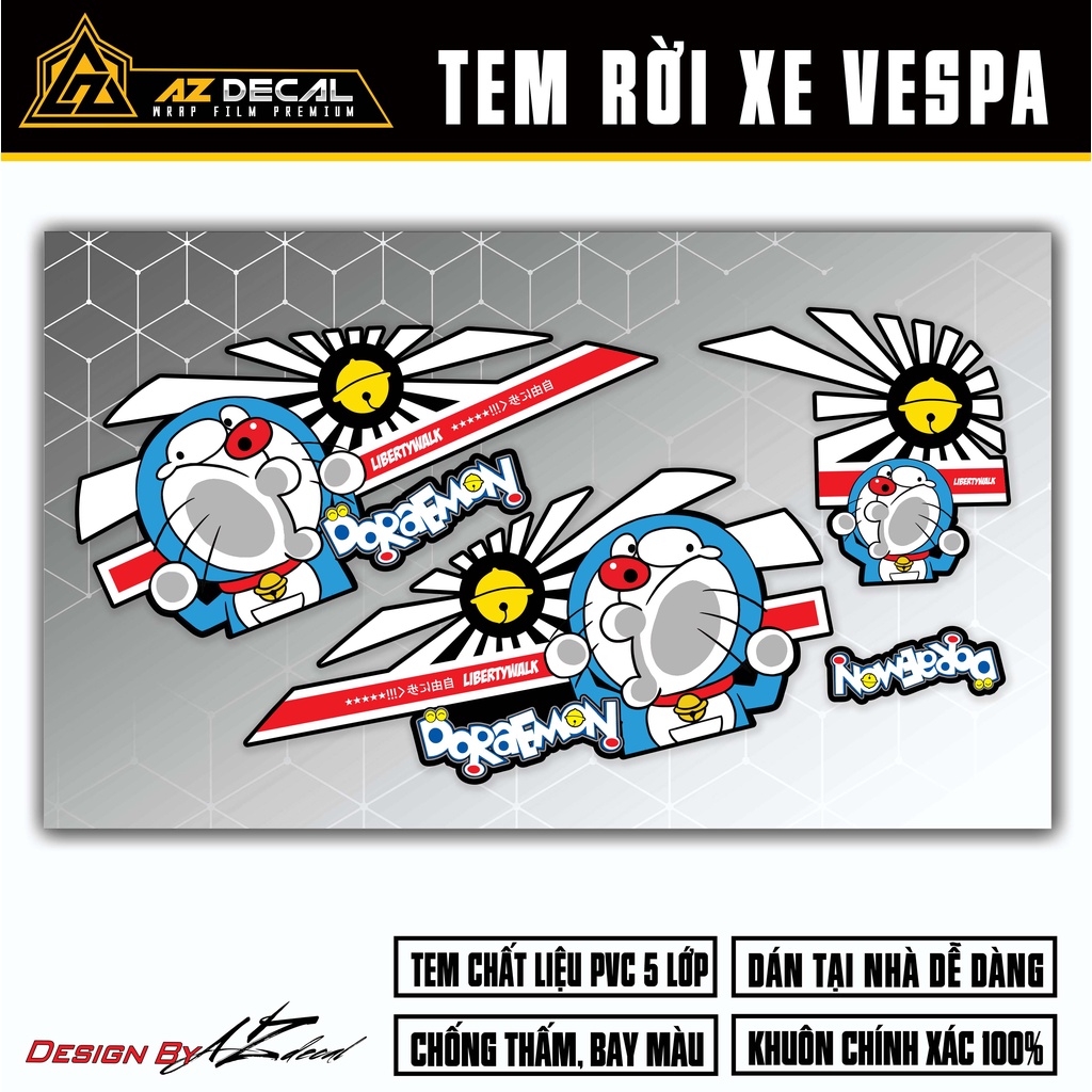 Tem Vespa Sprint / Primavera Mẫu Liberty Walk Doraemon | VPSP54 | Team Decal Hình Dán Xe Máy Vespa Chống Nước Bền Màu
