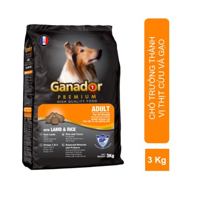 Hạt Ganador cho chó gói 3kg - 3 vị chó lớn, 2 vị chó con