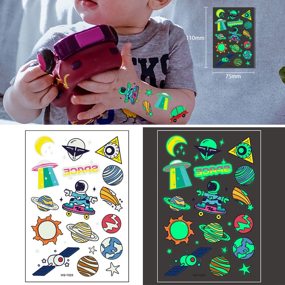 Hw Hình Xăm Tạm Thời Dạ Quang Chống Nước 110x75mm Họa Tiết Hoạt Hình Cho Trẻ Em