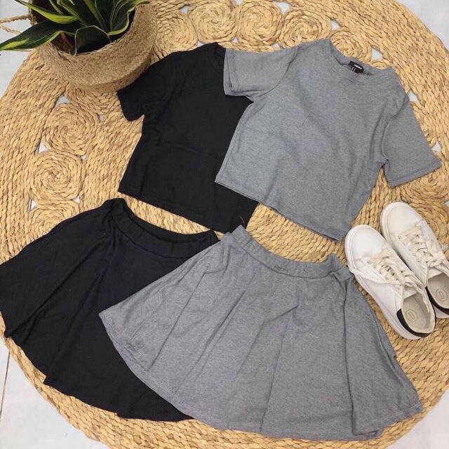 [ Mã FAMAYWA2 giảm 10K đơn 50K] Set Áo Croptop Tay Ngắn + Chân Váy Xoè (Kèm Ảnh Thật) | WebRaoVat - webraovat.net.vn