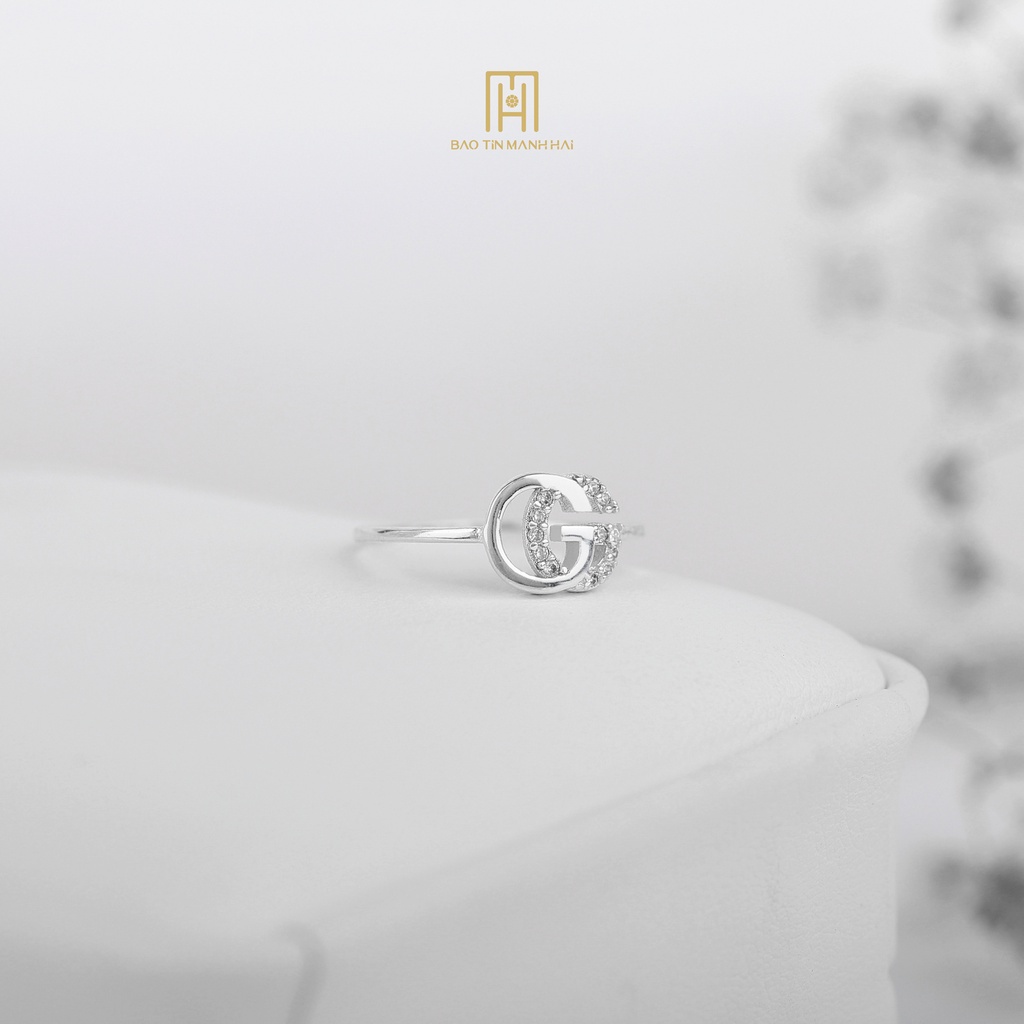 Nhẫn bạc 925 mặt chữ cao cấp xinh xắn hiện đại NB24 Bảo Tín Mạnh Hải