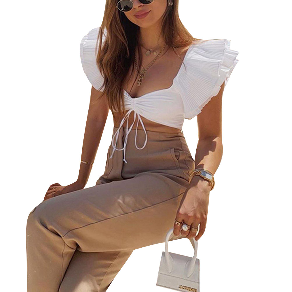 Áo Croptop Cổ Chữ V Phối Dây Rút Thời Trang Dành Cho Nữ