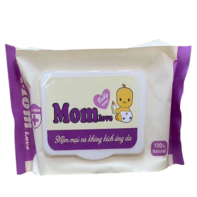 Khăn ướt Không Mùi Mom Love - Gói 100 tờ,khăn ướt Mom Love baby care cho bé, giấy ướt mền mại và không gây kích ứng da