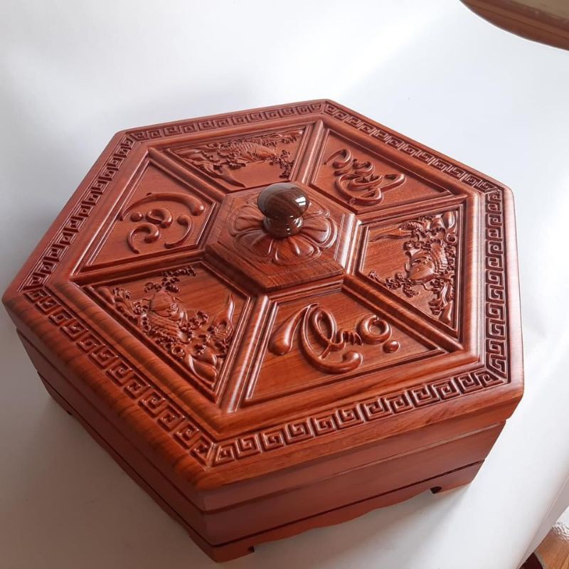 Khay đựng bánh kẹo tết, khay mứt bằng gỗ hương đường kính 31cm