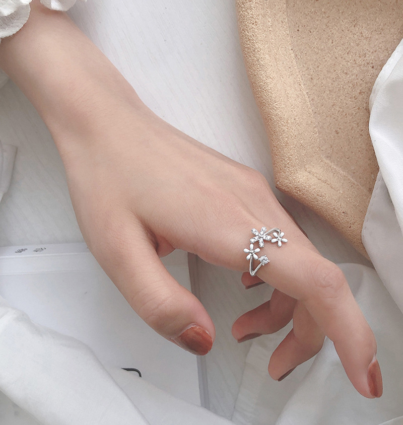 Ahellogirl Nhẫn Mạ Bạc 925 Hình Hoa Đính Đá Xinh Xắn