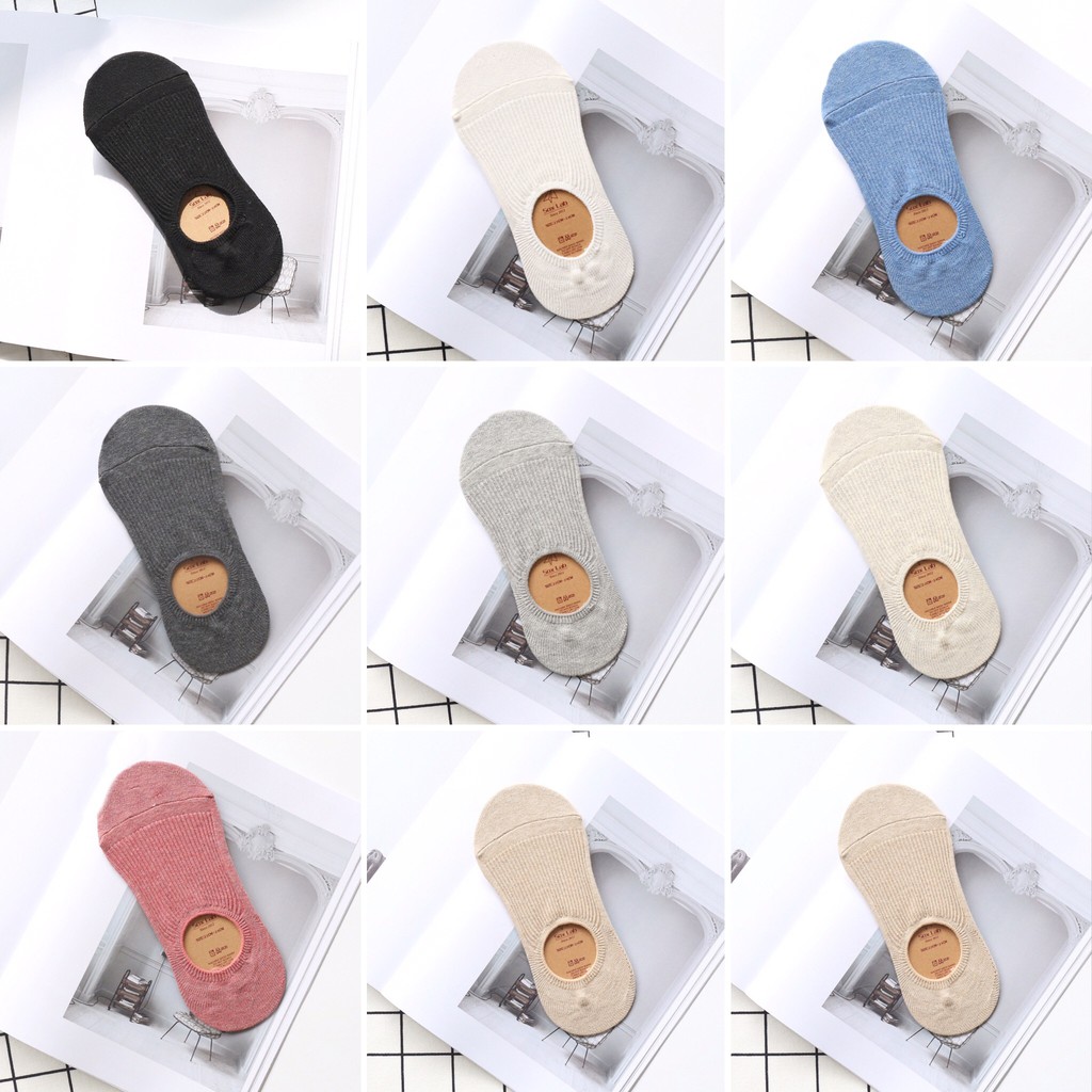 Vớ Lười Gân Tất Vớ Ẩn Trơn Tất Vớ Cổ Ẩn Phong Cách Nhật Hàn Cotton Phong Cách Ulzzang