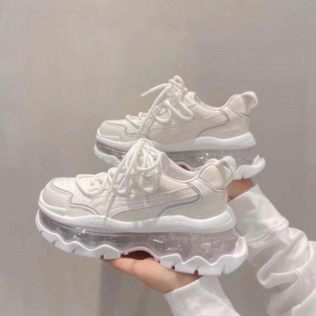 Giày Thể Thao Da Độn Đế Dày Tăng Chiều Cao Phong Cách Châu Âu Thời Trang Mùa Xuân Cho Nữ 2022