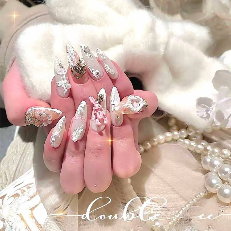 Phụ Kiện Trang Trí Móng Tay Hình Thỏ Hồng Xinh Xắn