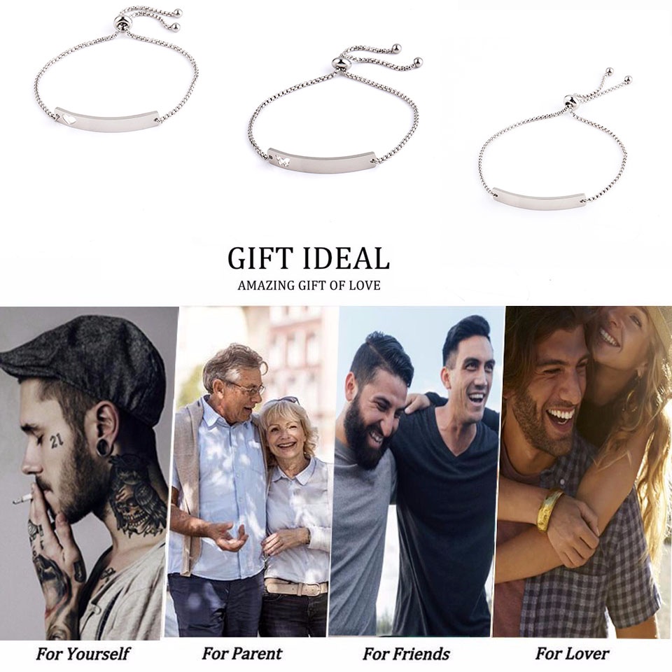 Vòng Đeo Tay Khắc Chữ ECGIFT BR001 Bằng Thép Không Gỉ Điều Chỉnh Được