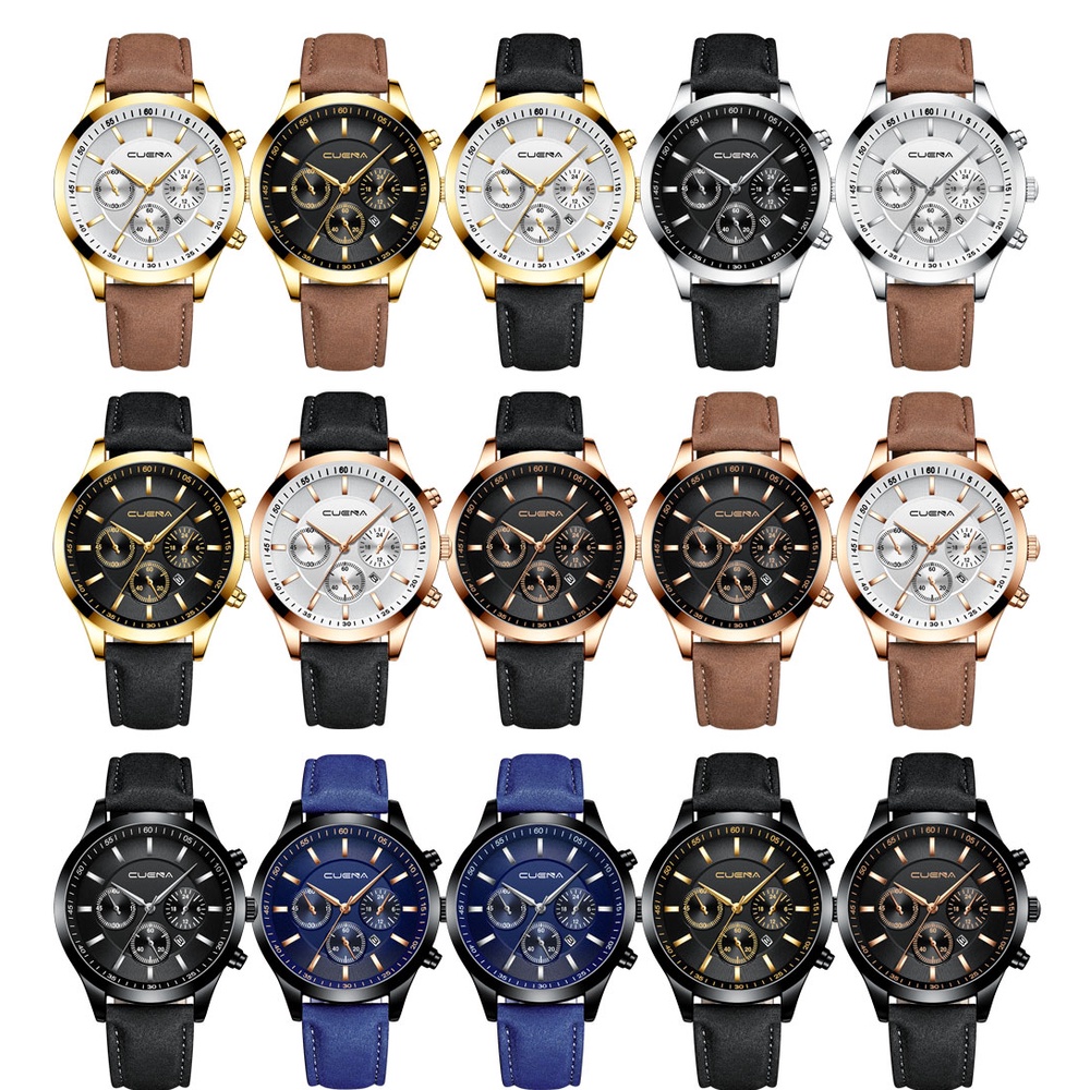 Đồng hồ thạch anh CRRJU 881 L chất liệu da không thấm nước phong cách thể thao thời trang doanh nhân sang trọng cho nam