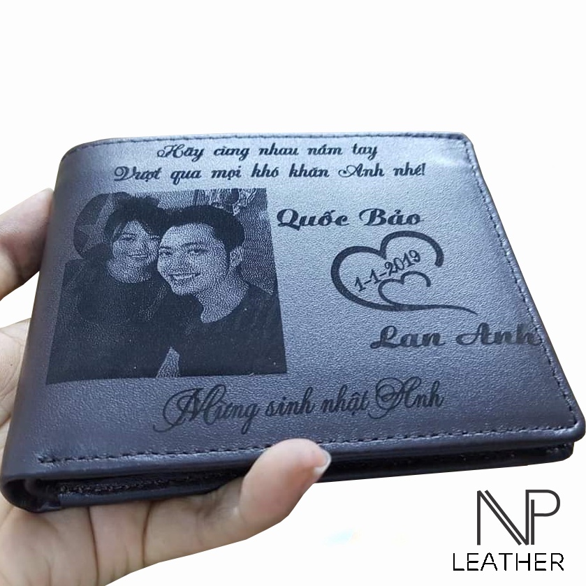 Ví Nam Khắc Tên Theo Yêu Cầu - Ví Nam Da Bò Thật NP Leather Quà Sinh Nhật Cho Nam, Quà Tặng Cho Nam