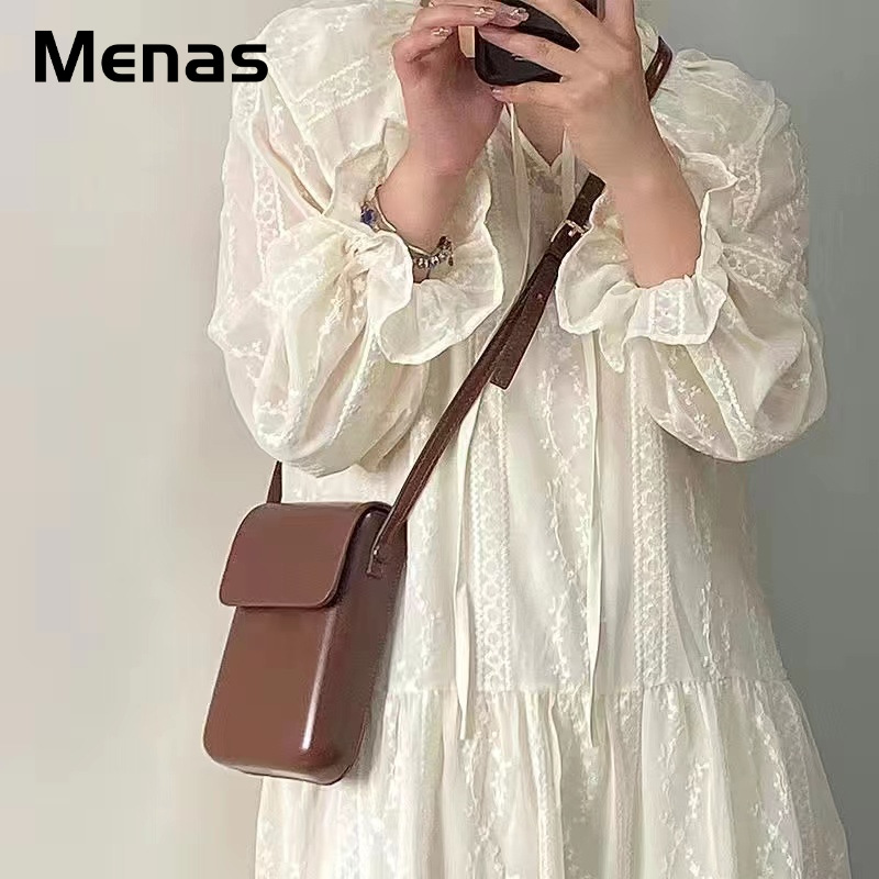 Menas Túi Da PU Đeo Chéo mini Màu Trơn Đựng Điện Thoại Phong Cách retro