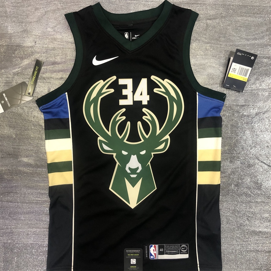 Antetokounmpoo #34 NBA Áo Bóng Rổ Cổ Chữ V Màu Đen Milwaukee Bucks Chất lượng cao + tặng vòng đeo tay thời trang