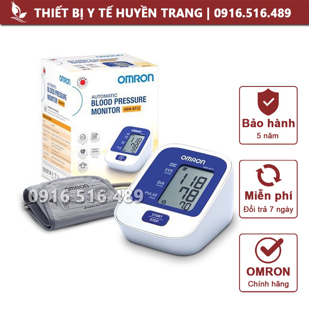 Máy Đo Huyết Áp Điện Tử Omron HEM-8712 Nhật Bản Quấn Bắp Tay Đo Nhịp Tim Mạch Tự Động Tại Nhà Y Tế Huyền Trang