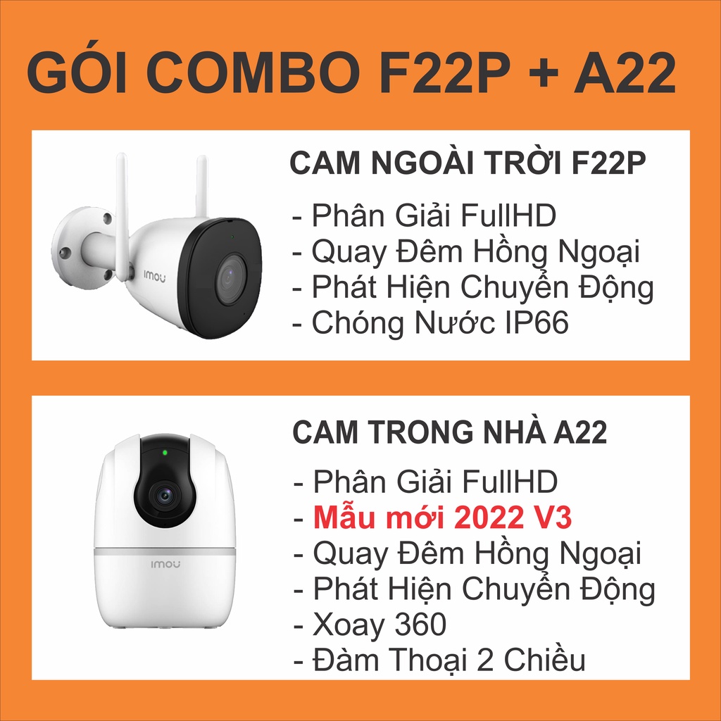 [64Gb] Combo 6 Camera Imou A22 (4) và F22 (2) FullHD Trong Nhà Ngoài Trời - Chính Hãng