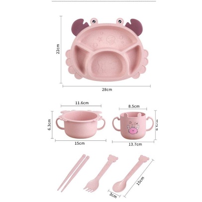 Bộ Bát Đũa Khay Ăn Dặm Cho Bé Hình Cua Dễ Thương, Set 5 Món Ăn Dặm An Toàn