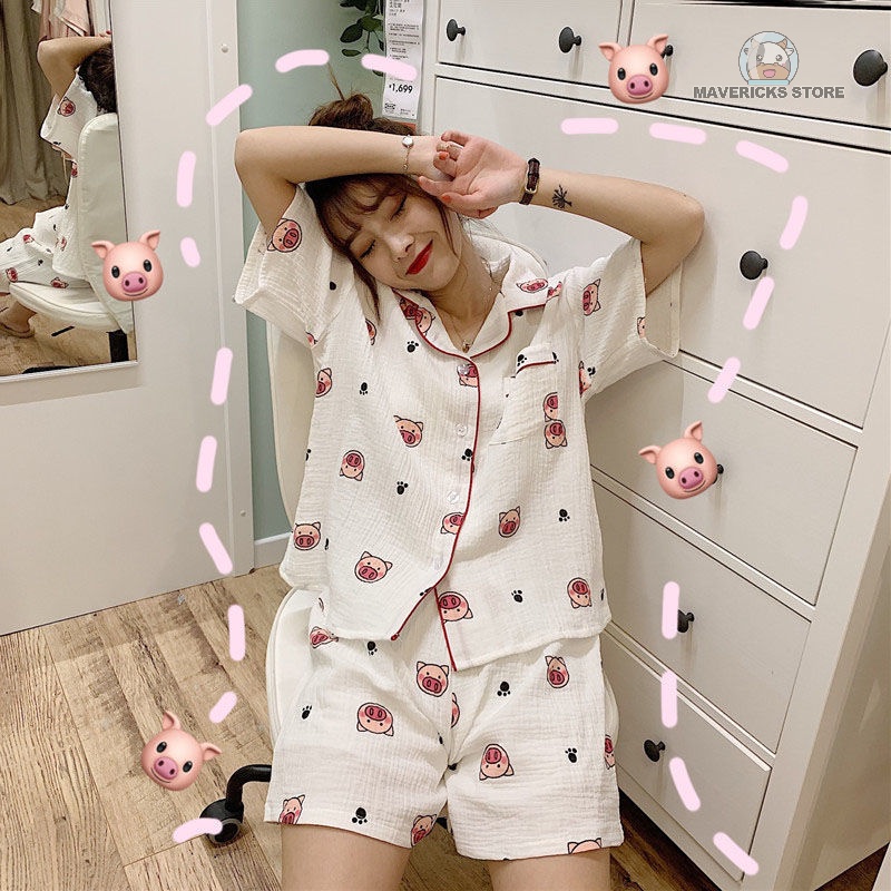 Bộ đồ ngủ cotton họa tiết quả cam dễ thương phong cách Hàn Quốc thời trang mùa hè mát mẻ cho nữ