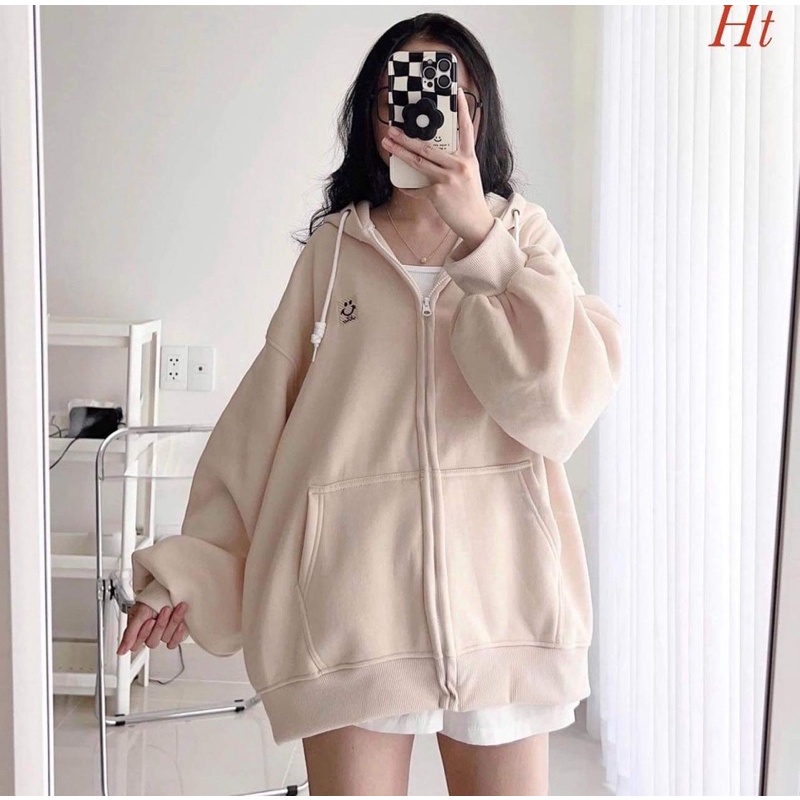 Áo khoác nỉ cotton logo mặt cười H2A877
