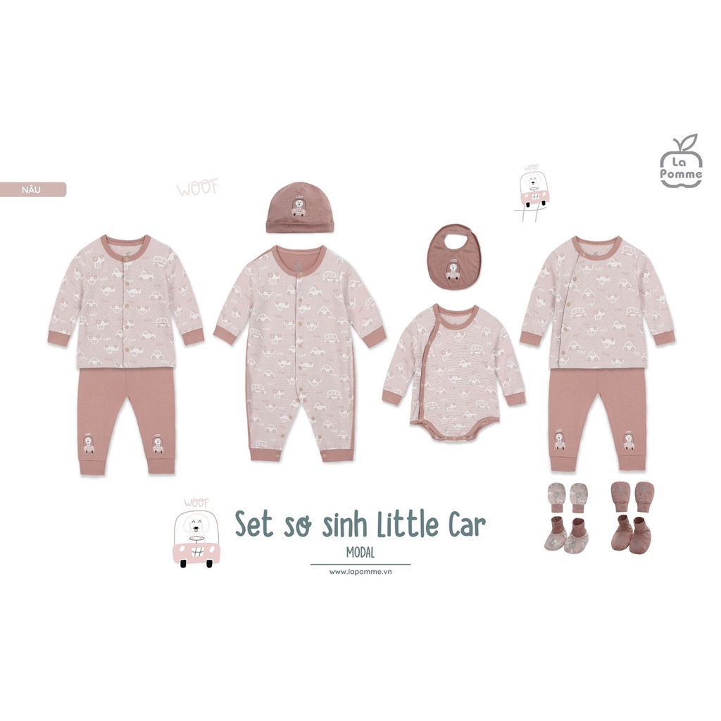Set combo sơ sinh hãng La Pomme chất vải Modal cao cấp mềm mịn thoáng mát body, bộ cài chéo, cài giữa, mũ nón yếm xe hơi