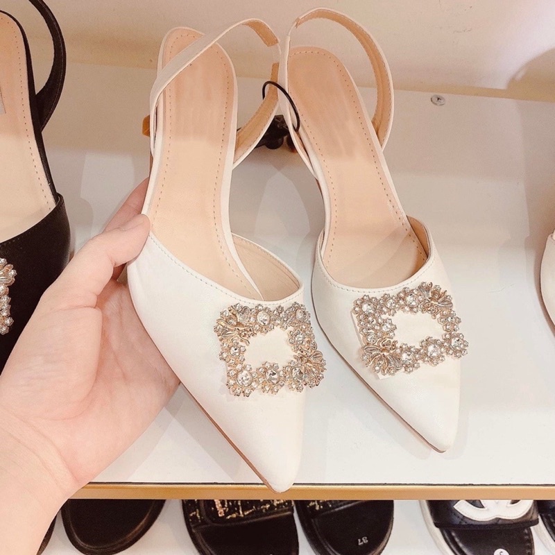 Giày cao gót hoa đá 3 phân mũi nhọn, sandal cao gót đính đá 3cm Chị Đẹp Store mã CD31