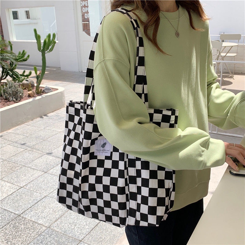 Túi Xách Canvas Cỡ Lớn Màu Sắc Tương Phản Phong Cách Hàn Quốc Cho Nữ