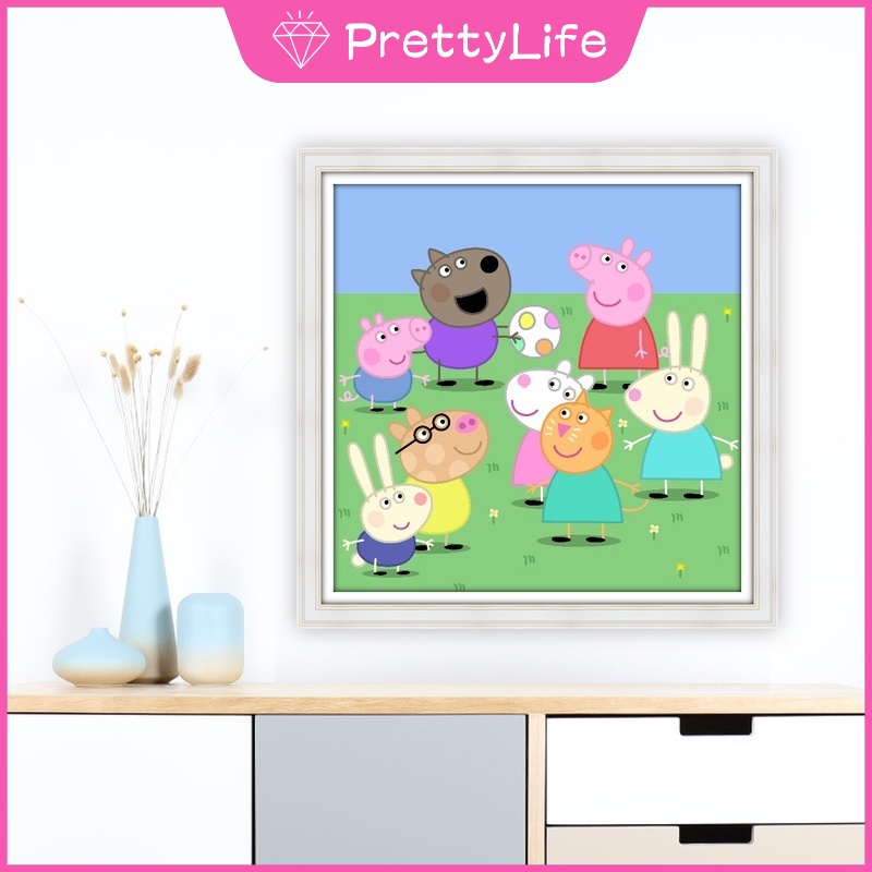 Bộ Tranh Đính Đá 5D Tự Làm Hình Heo Peppa 30x30cm / 40x40cm Trang Trí Nhà Cửa