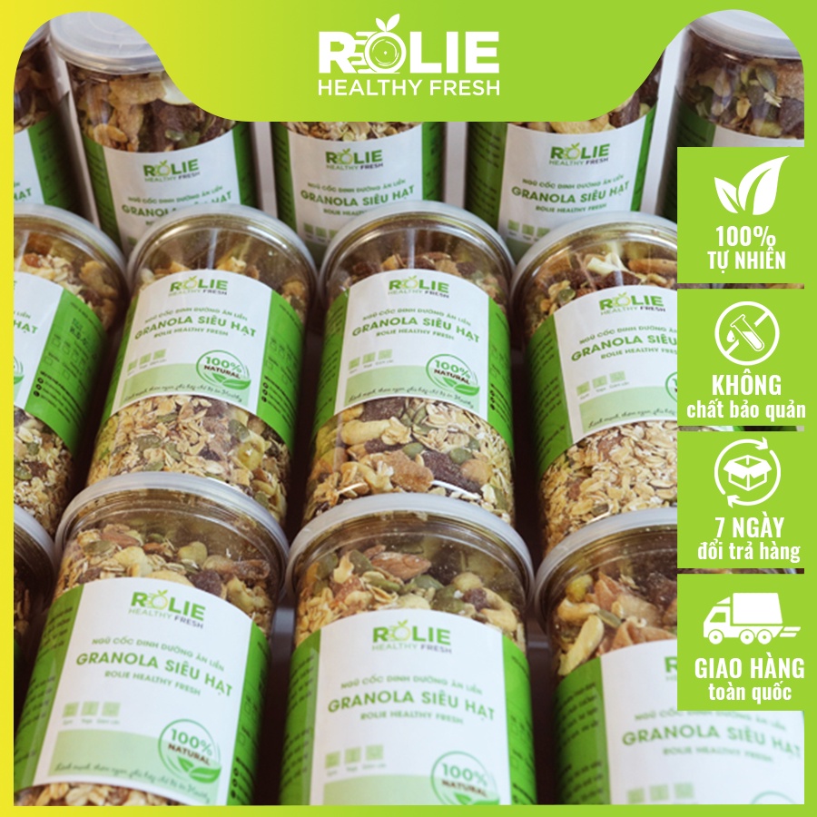 GRANOLA SIÊU HẠT THƠM NGON - 500GR (HẠNH NHÂN, HẠT ĐIỀU, SEN KHÔ,HẠT BÍ, MƠ SẤY DẺO, NHO KHÔ, DỪA KHÔ, YẾN MẠCH,...)