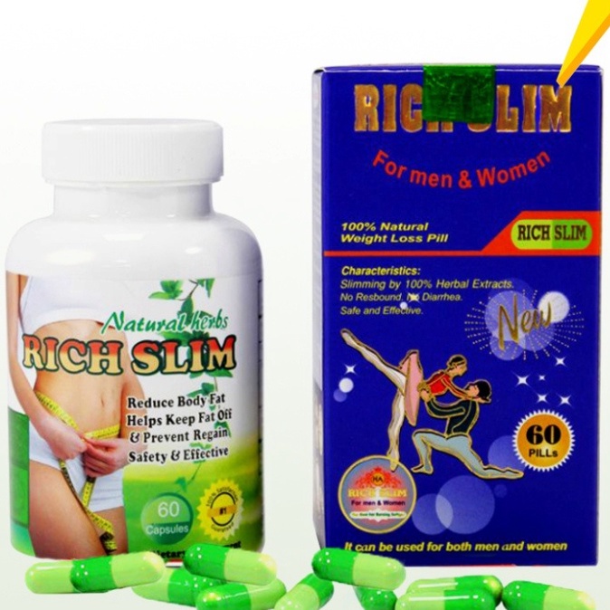 Viên Uống Rich Slim | Giảm Cân Giảm Mỡ Thừa, Bảo Vệ Đường Ruột, Đào Thải Độc Tố, Nhuận Tràng | Hộp 60 Viên