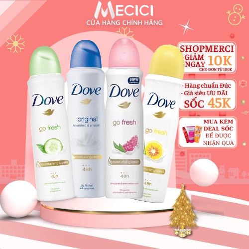 Xịt khử mùi Dove dưỡng da sáng mịn, dành cho nữ, 150ml - Shop Mecici
