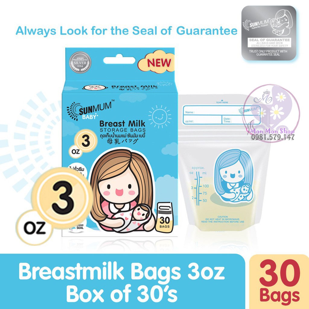[Nguyên tem niêm phong] Hộp 30 túi trữ sữa/ túi đựng sữa mẹ Sunmum 100ml