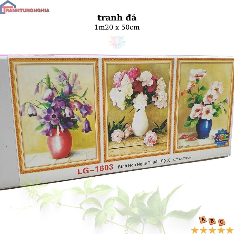 Tranh đính đá bình hoa nghệ thuật bộ 3 bức 1m20 x 50cm