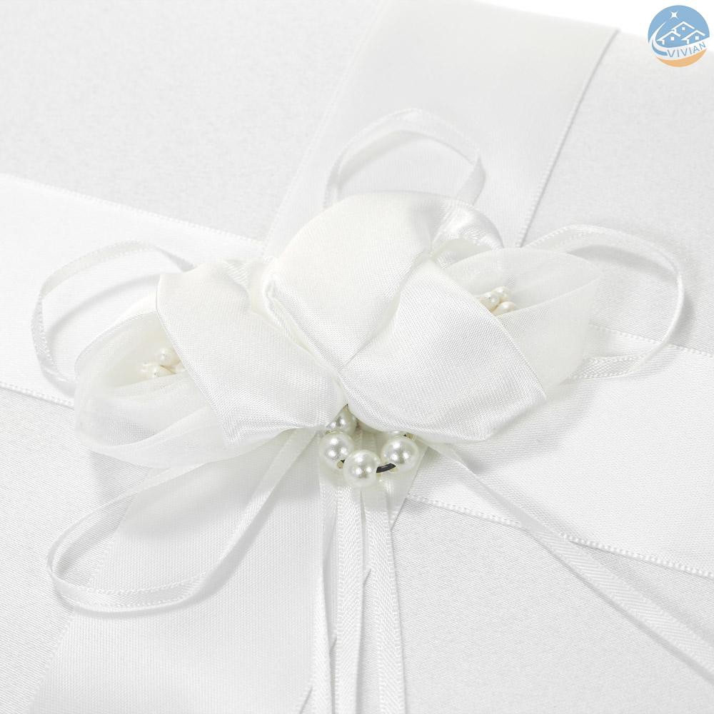 Set bút gắn ruy băng ký tên lưu niệm kèm sổ gắn hoa và ngọc trai giả phụ kiện cho đám cưới