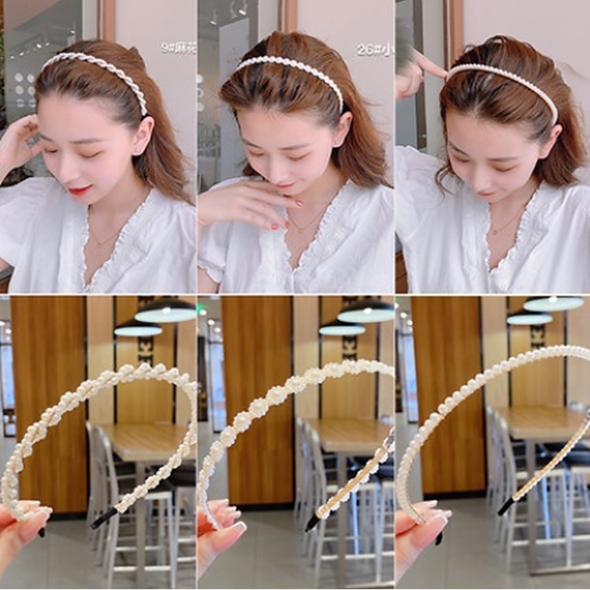 Băng đô cài tóc kiểu đính đá và ngọc trai nhân tạo phong cách Hàn Quốc