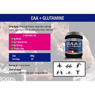 SCITEC EAA + GLUTAMINE (Giảm mệt mỏi, ngăn ngừa mất cơ, dị hoá cơ)
