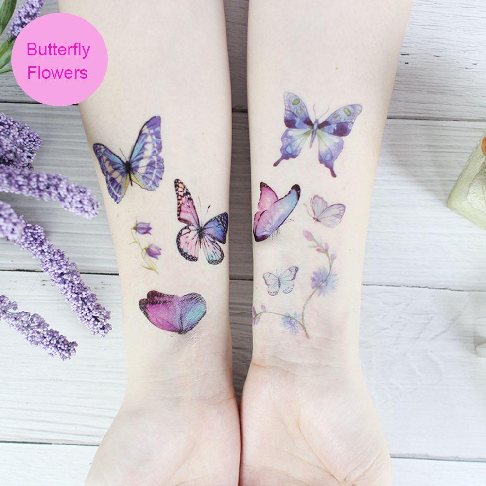 Set 1 / 12 Tấm Hình Xăm Dán Tạm Thời Hình Bướm Không Độc Hại An Toàn Cho Bé Gái / Phụ Nữ / Bé Gái