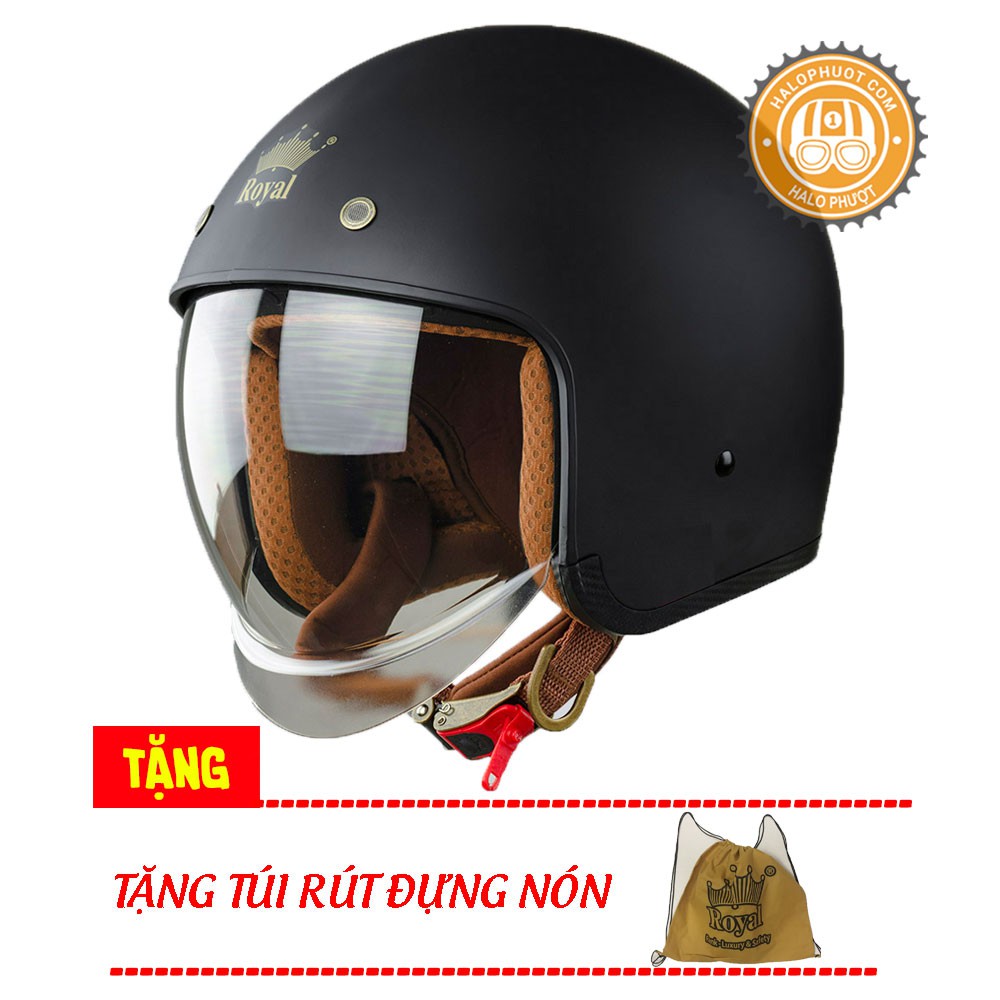 Nón bảo hiểm 3/4 kính âm Royal M139 Đen Nhám (tặng balo rút)