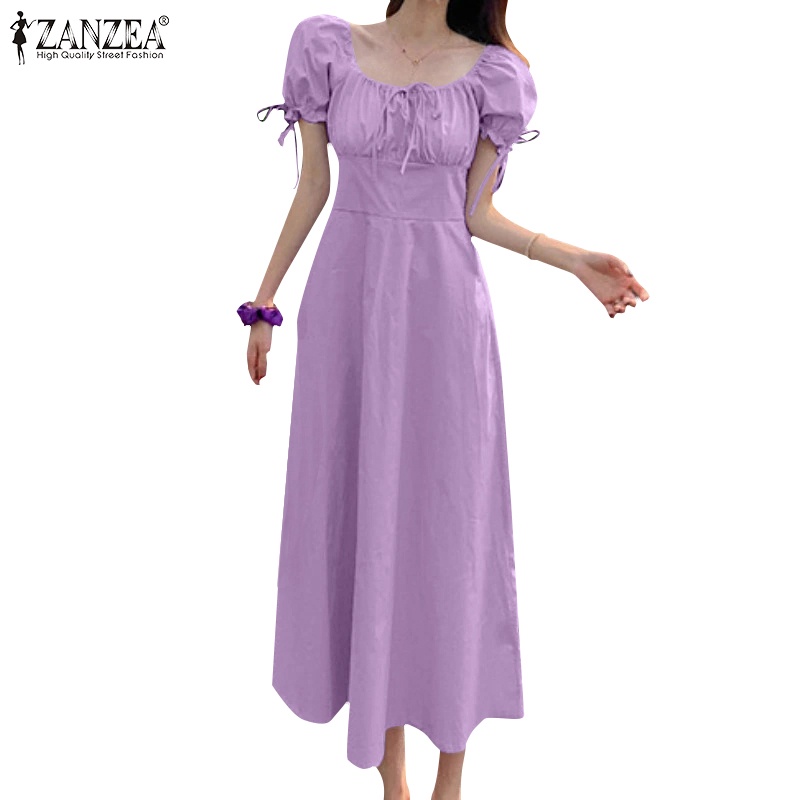 Đầm dài Zanzea tay phồng xếp ly thời trang Hàn Quốc cho nữ