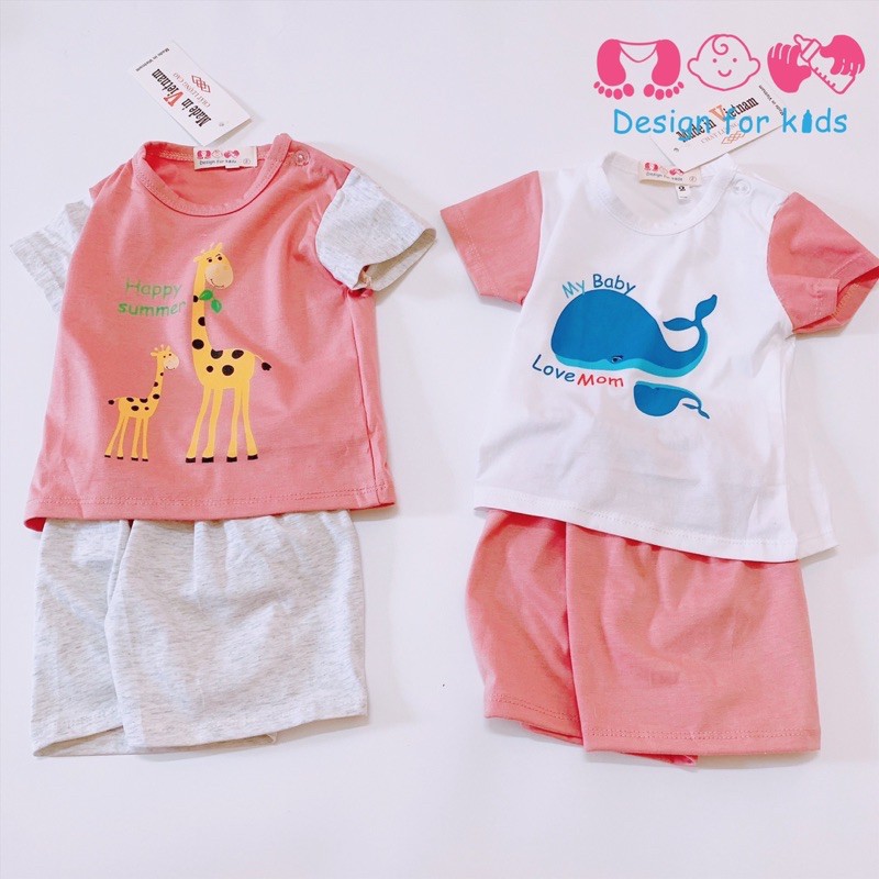 Bộ quần áo cộc tay vải cotton 100% cho bé trai và bé gái