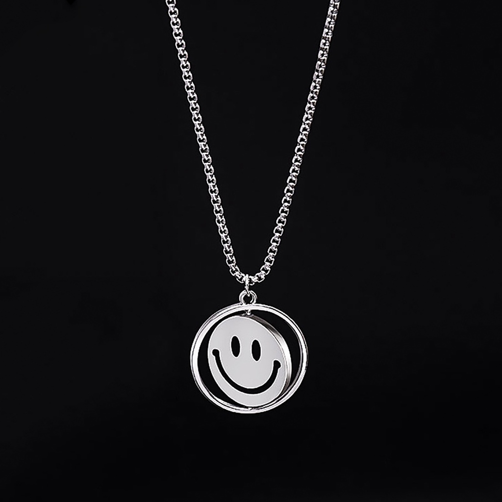 Dây Chuyền Nam Nữ ICON Tròn Hai Mặt Buồn Vui PUN Màu Bạc Titan không Gỉ - Vòng Cổ ICON