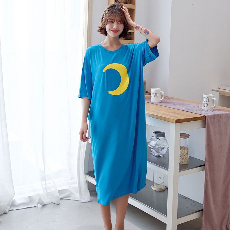 Đầm ngủ nữ tay ngắn in hình hoạt hình dễ thương