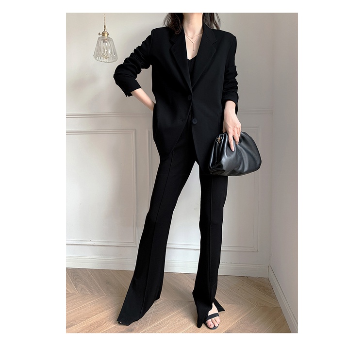 Áo Khoác Blazer Dáng Rộng Màu Đen Thời Trang Xuân Thu Cho Nữ