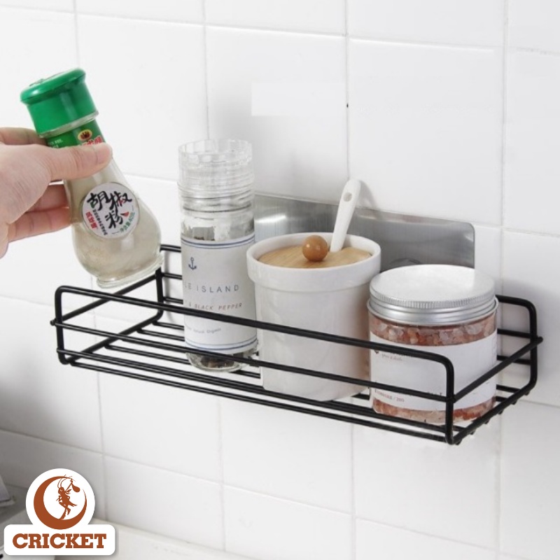 Kệ hình chữ nhật dán tường sơn tĩnh điện màu đen nhỏ gọn, tiện lợi, tiết kiệm không gian, chống gỉ sét