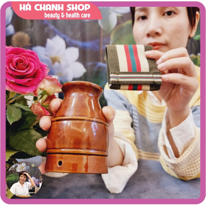Cốc Xông Ngải Cứu Phù Dương Dụng Cụ Spa Làm Đẹp Sức Khỏe Mát Xa Body Hơ Điếu Ngải Cứu Bằng Gốm 2 Lớp Màu Nâu Sáng Đẹp