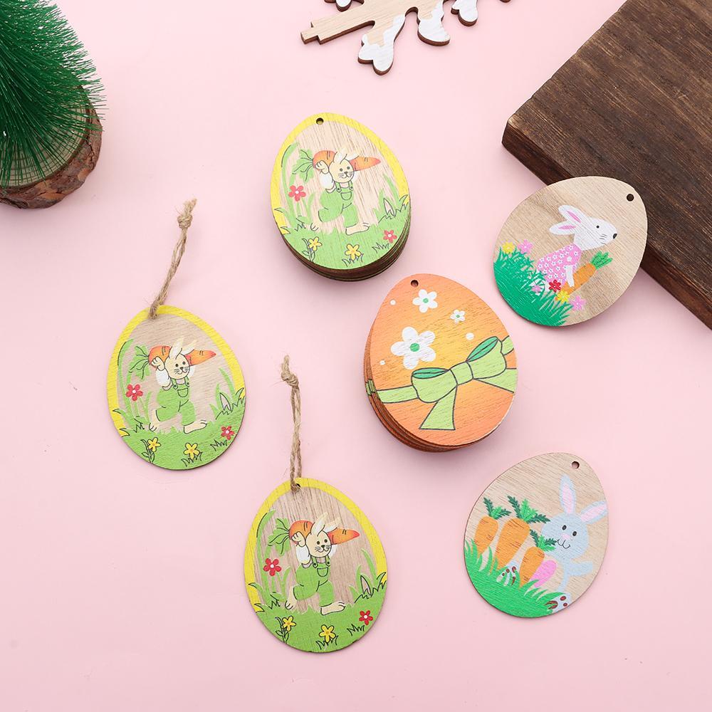 Set 10 Phụ Kiện Treo Trang Trí Bằng Gỗ Hình Thỏ Phục Sinh