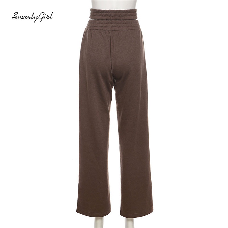 Áo croptop tay dài cổ cao có khóa kéo / Quần dài ống rộng lưng cao màu sắc thời trang cho nữ