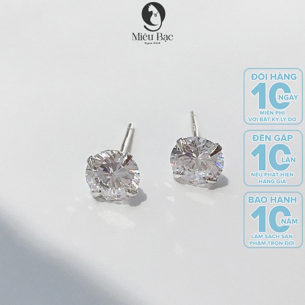 Bông Tai Bạc Nữ MIÊU BẠC Mặt 3 mm đến 6 mm phong cách thời trang Ulzzang Unisex phụ kiện trang sức nữ B000145